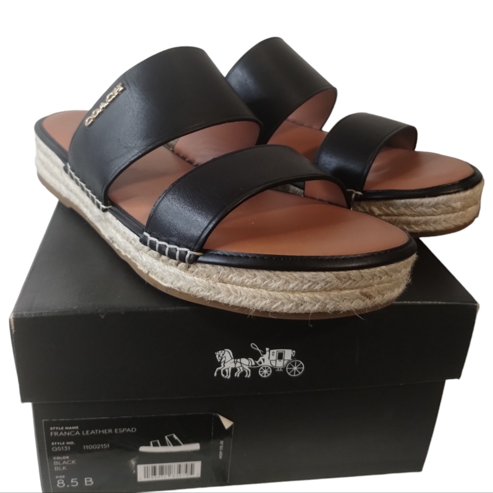 COACH Franca Leather Espadrille Slip-on Sandal Women's,8.5B Black G5131